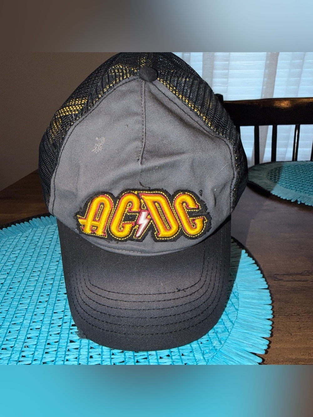 AC/DC Black Cap with Yellow and Red Logo Patch